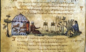 Die Vogeljagd auf Ruf. Griechisches Manuskript von Oppianus De Venatione