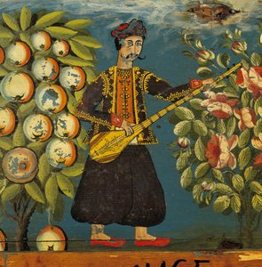 Detail eines Musikers von einer Truhe aus Mytilini von Greek School