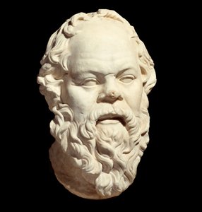 Marmorbüste des griechischen Philosophen Sokrates (470-399 v. Chr.) nach dem Original von Lysippos (um 330 v. Chr.), das das Pompeion von Athen schmückt. Paris, Louvre Museum