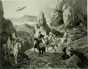 Eine Falkenjagd bei Jerewan, Armenien, Tafel 20 aus einem Buch über den Kaukasus, graviert von Eugene Ciceri (1813-90) und Adolphe Jean-Baptiste Bayot (1810-66), veröffentlicht von Alfred Leon Lemercier, Paris