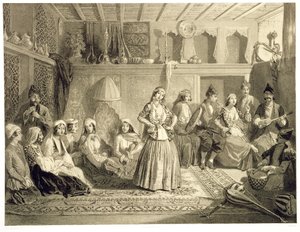 Ruheraum in der Nähe der Bäder von Shemakha, auf der Shirvanskaya Steppe, Tafel 40 aus einem Buch über den Kaukasus, graviert von Charles Claude Bachelier und Adolphe Bayot, veröffentlicht von Alfred Leon Lemerci