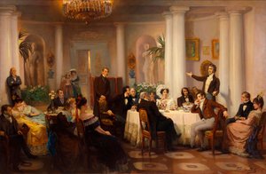 Puschkin und seine Freunde hören Adam Mickiewicz im Salon von Prinzessin Sinaida Wolkonskaja zu, 1899 von Grigori Grigorievich Mjasoedov