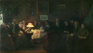 Die Lesung der Novelle Die Kreutzersonate im Haus von Leo Tolstoi, 1889 von Grigori Grigorievich Mjasoedov