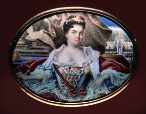 Porträt der Kaiserin Katharina I. mit Blick auf den Katharinenhof