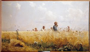 Ernte. Russische Bauern mähen das Getreide von Grigoriy Myasoyedov
