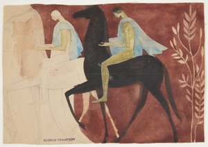 Zwei junge Männer zu Pferd. Entwurf für eine Raumdekoration von Gudrun Traustedt