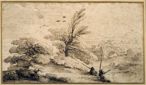 Landschaft mit zwei ruhenden Fischern von Guercino