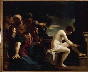 Susanna und die Ältesten - Öl auf Leinwand von Guercino
