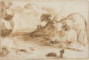 Landschaft mit Wasserfall von Guercino