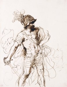 Mars, sein Schwert gezogen, nach rechts gedreht von Guercino