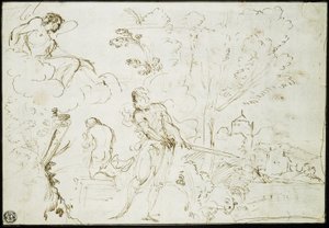 Opferung Isaaks (Vorderseite); Jakobs Traum (Rückseite) von Guercino