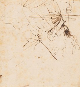Skizze eines Kopfes eines Geistlichen mit Mitra, nach rechts oben blickend von Guercino