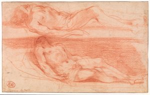 Zwei Studien eines liegenden halbnackten Mannes von Guercino
