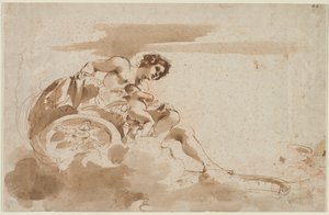 Venus und Amor in einem Wagen von Guercino