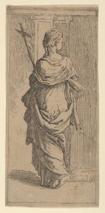 Mädchen, das ein Kruzifix trägt und auf einen Pfeiler zugeht, von hinten gesehen von Guido Reni