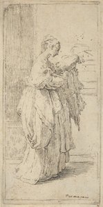 Mädchen, das ein Kissen trägt, im Profil nach rechts gesehen, 1590-1690