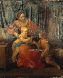 Madonna und Kind mit Johannes dem Täufer in einem Innenraum, ca. 1640 von Guido Reni