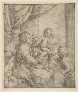 Die Jungfrau und das Kind an einem Tisch mit dem jungen Johannes dem Täufer, ca. 1600-1640 von Guido Reni