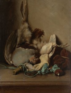 Stillleben mit Ringeltaube und Pulverhorn