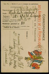 Autographen-Postkarte an Jean Mollet, datiert 16. September 1915
