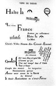 Kalligramm (Rebus) von Guillaume Apollinaire: „Kommen von Dieuze“