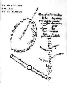 Kalligramm von Guillaume Apollinaire (1880-1918): „Die Mandoline, die Nelke und der Bambus“ von Guillaume Apollinaire