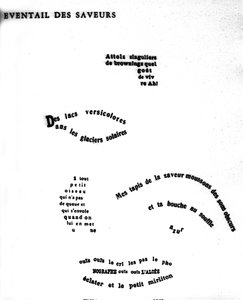 Kalligramm von Guillaume Apollinaire (1880-1918), das ein Gesicht darstellt: „Das Ereignis der Aromen“ von Guillaume Apollinaire