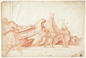 Hafenszene (recto); Zwei Skizzen männlicher Figuren (verso) von Guillaume Courtois
