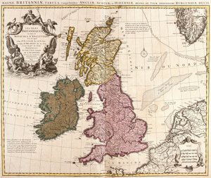 Karte der Britischen Inseln, Königreiche England, Schottland und Irland (Radierung) von Guillaume Delisle