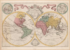 Mappa totius mundi - geschmückt nach den Beobachtungen der Akademie der Wissenschaften und einiger anderer nach den neuesten Anmerkungen von Guillaume Delisle