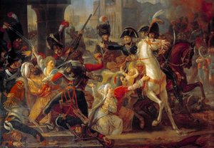 Ägyptische Expedition (1798-1801): Gnade von General Bonaparte gegenüber einer arabischen Familie beim Einmarsch der französischen Armee in Alexandria am 3. Juli