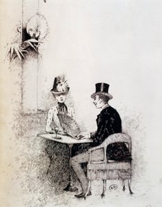 Paar in einem Pariser Café (Tinte auf Papier) von Guillaume Georges Roger