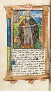 Gedrucktes Stundenbuch (Gebrauch von Rom): fol. 104v, St. Antonius Abt von Guillaume Le Rouge