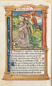 Gedrucktes Stundenbuch (Gebrauch von Rom): fol. 106v, Heiliger Franz von Assisi von Guillaume Le Rouge
