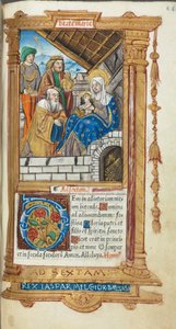 Gedrucktes Stundenbuch (Gebrauch von Rom): fol. 38r, Anbetung der Könige von Guillaume Le Rouge