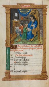 Gedrucktes Stundenbuch (Gebrauch von Rom): fol. 3v, Februar Kalenderillustration von Guillaume Le Rouge