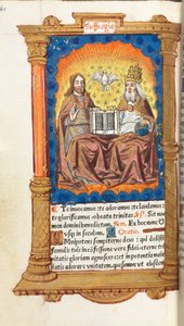 Gedrucktes Stundenbuch (Gebrauch von Rom): fol. 94v, Die Dreifaltigkeit von Guillaume Le Rouge