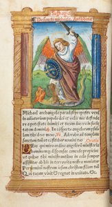 Gedrucktes Stundenbuch (Gebrauch von Rom): fol. 97v, St. Michael der Erzengel von Guillaume Le Rouge