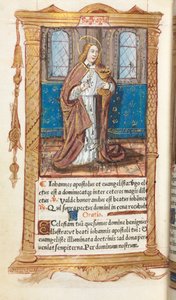 Gedrucktes Stundenbuch (Gebrauch von Rom): fol. 98v, St. Johannes der Evangelist von Guillaume Le Rouge