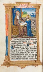 Gedrucktes Stundenbuch Gebrauch von Rom: fol. 108v, St. Anna und die Jungfrau Maria, 1510 von Guillaume Le Rouge