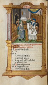 Gedrucktes Stundenbuch Gebrauch von Rom: fol. 11v, Oktober Kalenderseite, 1510 von Guillaume Le Rouge