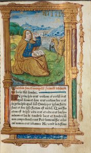 Gedrucktes Stundenbuch Gebrauch von Rom: fol. 17r, St. Johannes auf Patmos, 1510 von Guillaume Le Rouge
