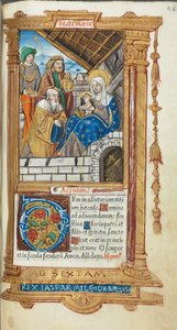 Gedrucktes Stundenbuch Gebrauch von Rom: fol. 38r, Anbetung der Heiligen Drei Könige, 1510 von Guillaume Le Rouge