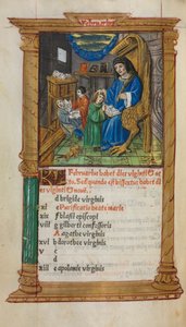 Gedrucktes Stundenbuch Gebrauch von Rom: fol. 3v, Februar Kalenderillustration, 1510 von Guillaume Le Rouge