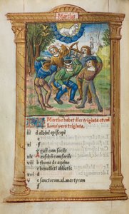 Gedrucktes Stundenbuch Gebrauch von Rom: fol. 4v, März Kalenderillustration, 1510 von Guillaume Le Rouge