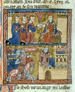 Boten bringen einen Brief von Kaiser Manuel I. Komnenos an Amaury I. von Jerusalem - Kreuzfahrer belagern Bilbeis