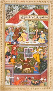 Feierlichkeiten zu Ehren der Geburt von Humayun im Chahar Bagh von Kabul (Sur Gujarati), ca. 1590 von Gujarati Sur