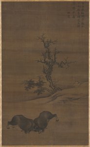 Hirtenjungen und Büffel in Landschaft