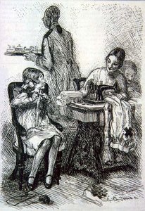 Mabel; "Liebe Mutter! Ich hoffe wirklich, dass dieser Krieg nicht vorbei ist, bevor ich meine Socke fertig gestrickt habe!" aus der Zeitschrift 