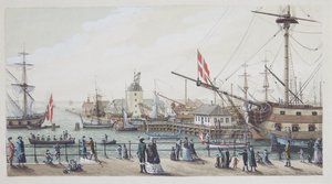 Dänische Kriegsschiffe und schwedische Schaluppe bei Toldboden in Kopenhagen